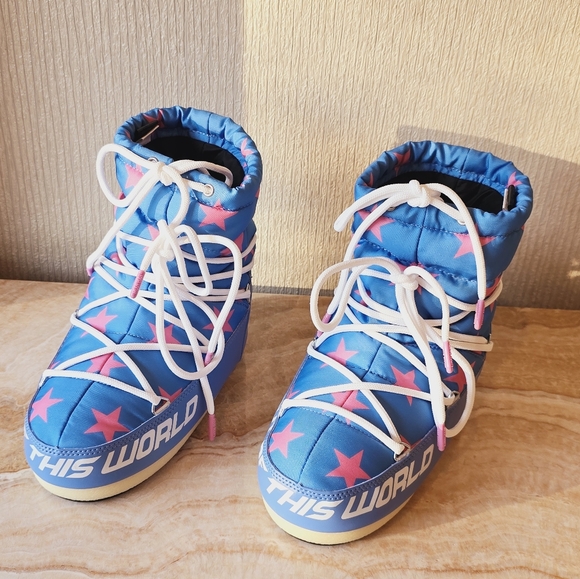 Moon Boot Stars Low Snow Boots Moon Boot Icon Light Low Blue Stars Print Boots - Picture 4 of 17